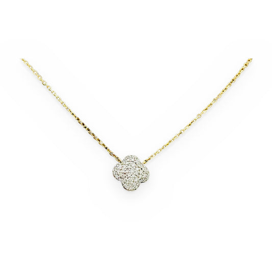Two-tone gold diamond pave clover pendant necklace