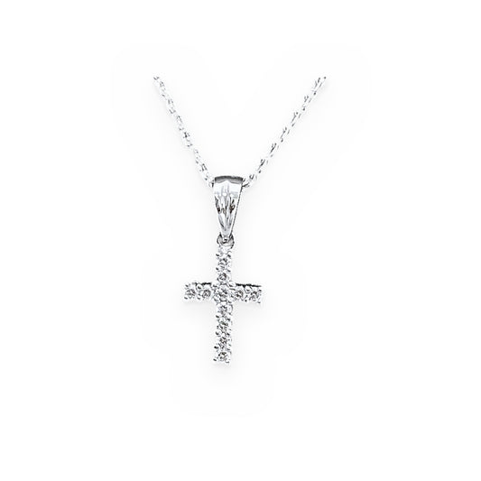 White gold diamond cross pendant on chain