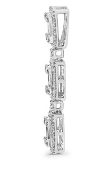 White gold diamond three-cluster pendant, side edge view
