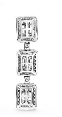 White gold baguette and round diamond three-cluster pendant, profile