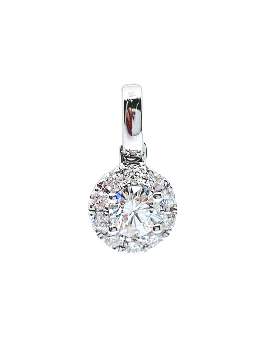 White gold round diamond halo pendant