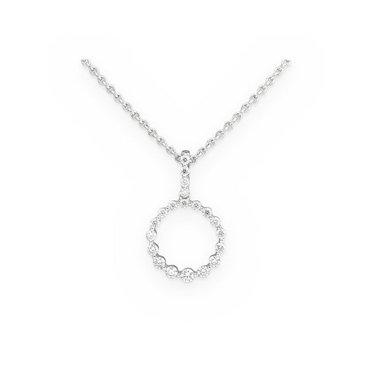 White gold open-circle diamond pendant on a cable chain