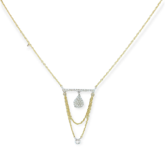 Yellow gold necklace with alternating pave diamond and polished gold leaf charms
