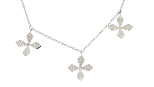 White gold open-circle diamond pendant necklace with scattered stones