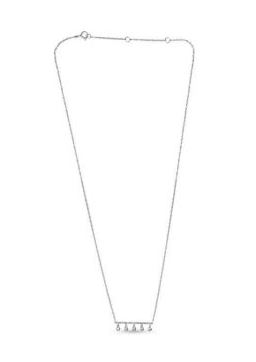 White gold pave diamond bar drop necklace shown at full length on white