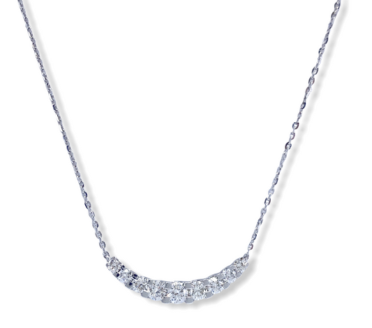 White gold curved diamond bar smile pendant necklace