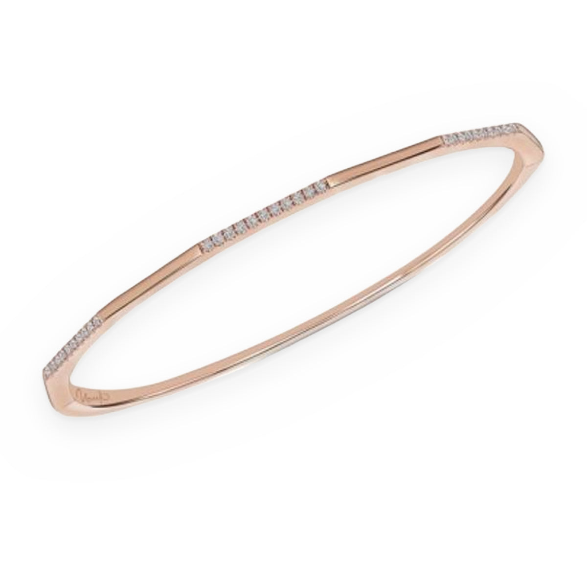 Rose gold faceted bangle bracelet with a row of pave diamonds