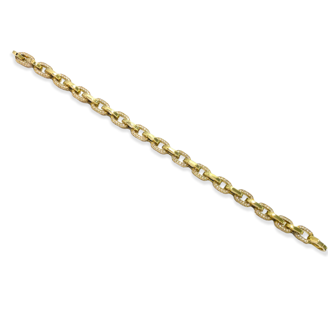 Yellow gold diamond pave marine anchor link bracelet