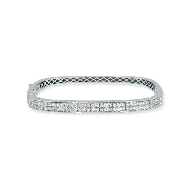 White gold cushion-shaped bangle with double-row pave diamonds