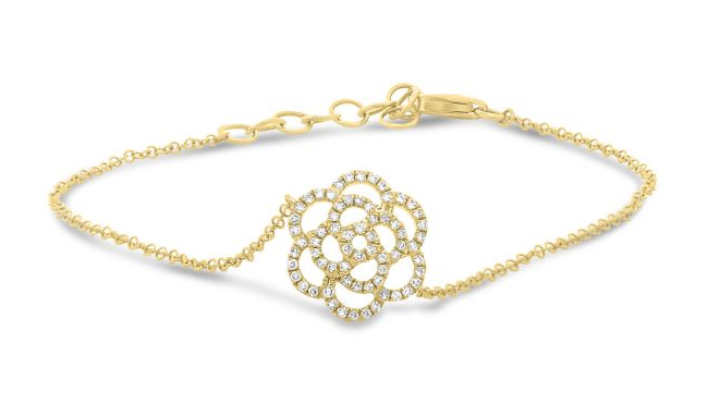 Yellow gold diamond rose flower station chain bracelet