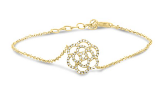 Yellow gold diamond rose flower station chain bracelet