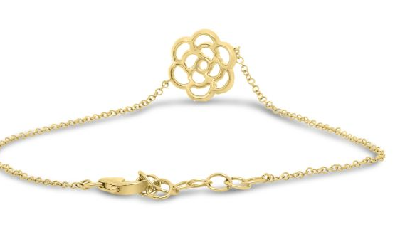 Yellow gold openwork rose motif chain bracelet with lobster clasp
