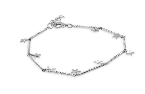 White gold star charm bracelet with diamond bar links