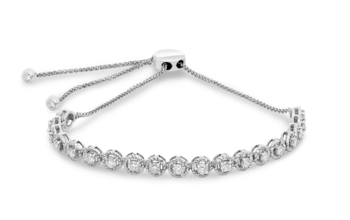 White gold diamond bolo bracelet with adjustable slider