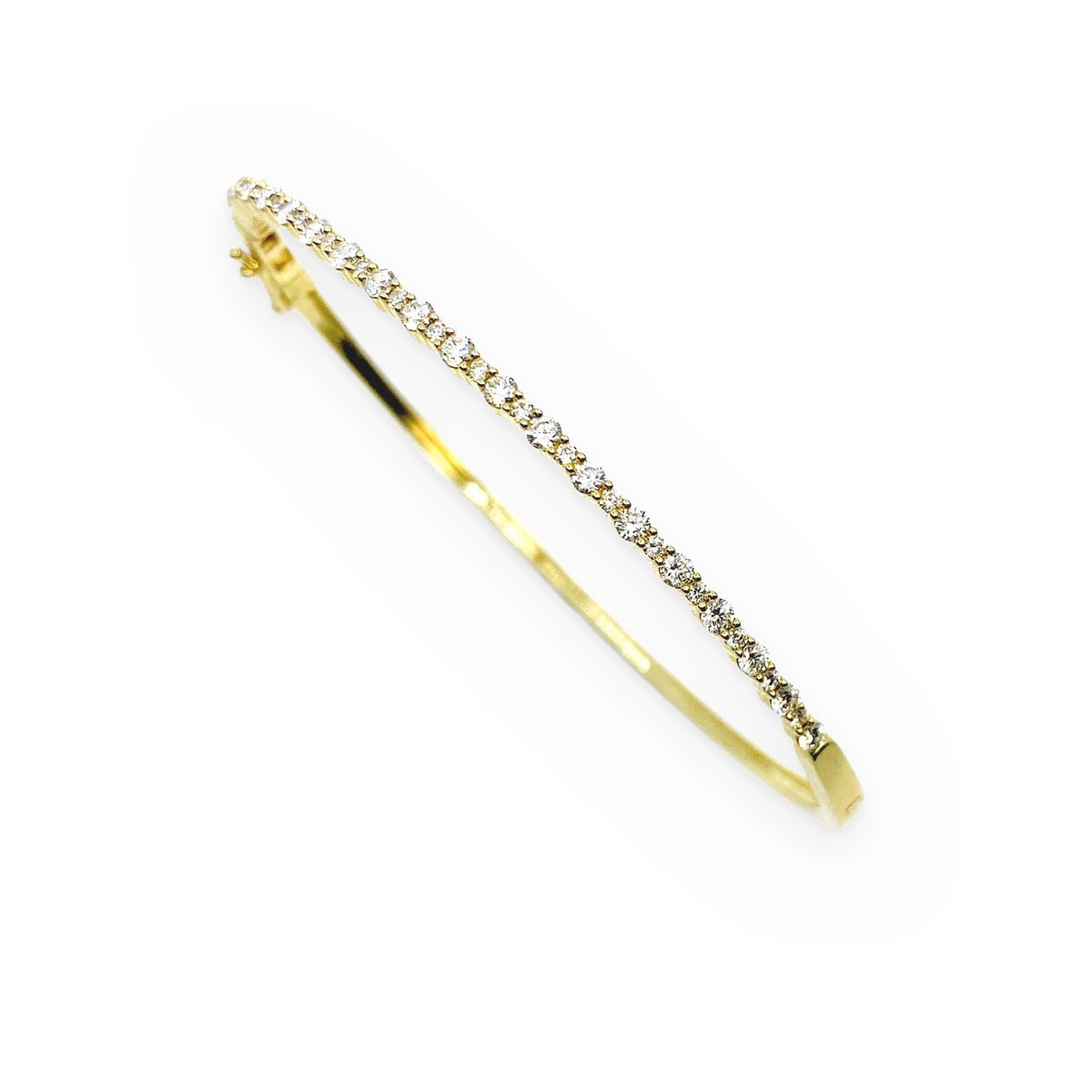 Yellow gold flexible diamond bangle, three-quarter view