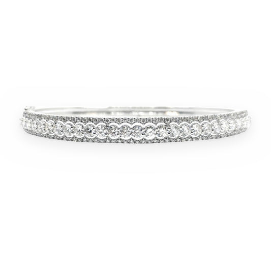 White gold diamond bangle with double halo scalloped diamond row