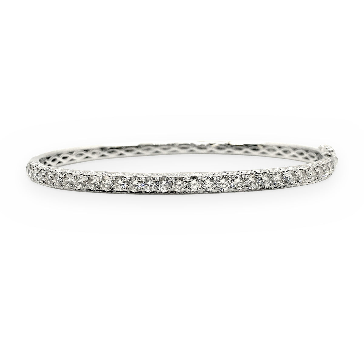 White gold pave diamond bangle bracelet with round brilliant diamonds