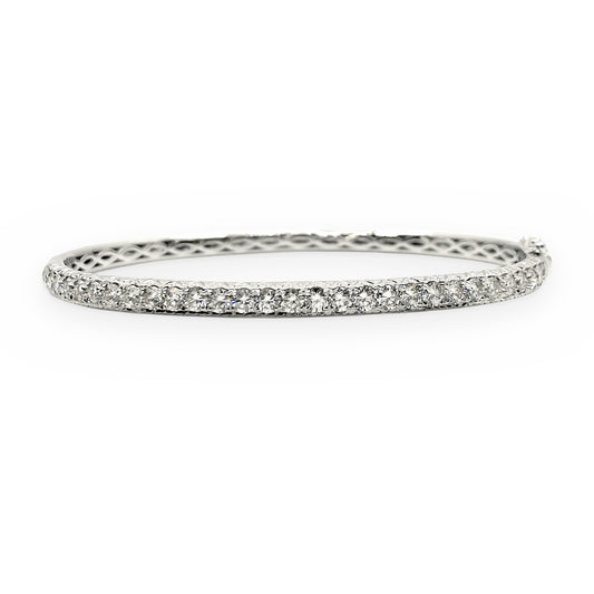 White gold pave diamond bangle bracelet with round brilliant diamonds