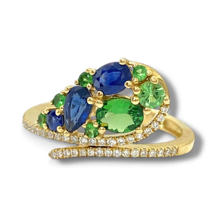 14K Yellow Gold Sapphire, Garnet & Diamond Multi-Stone Ring