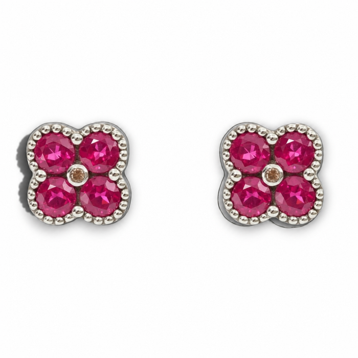 14K White Gold Pink Sapphire Clover Stud Earrings 0.88 CTW