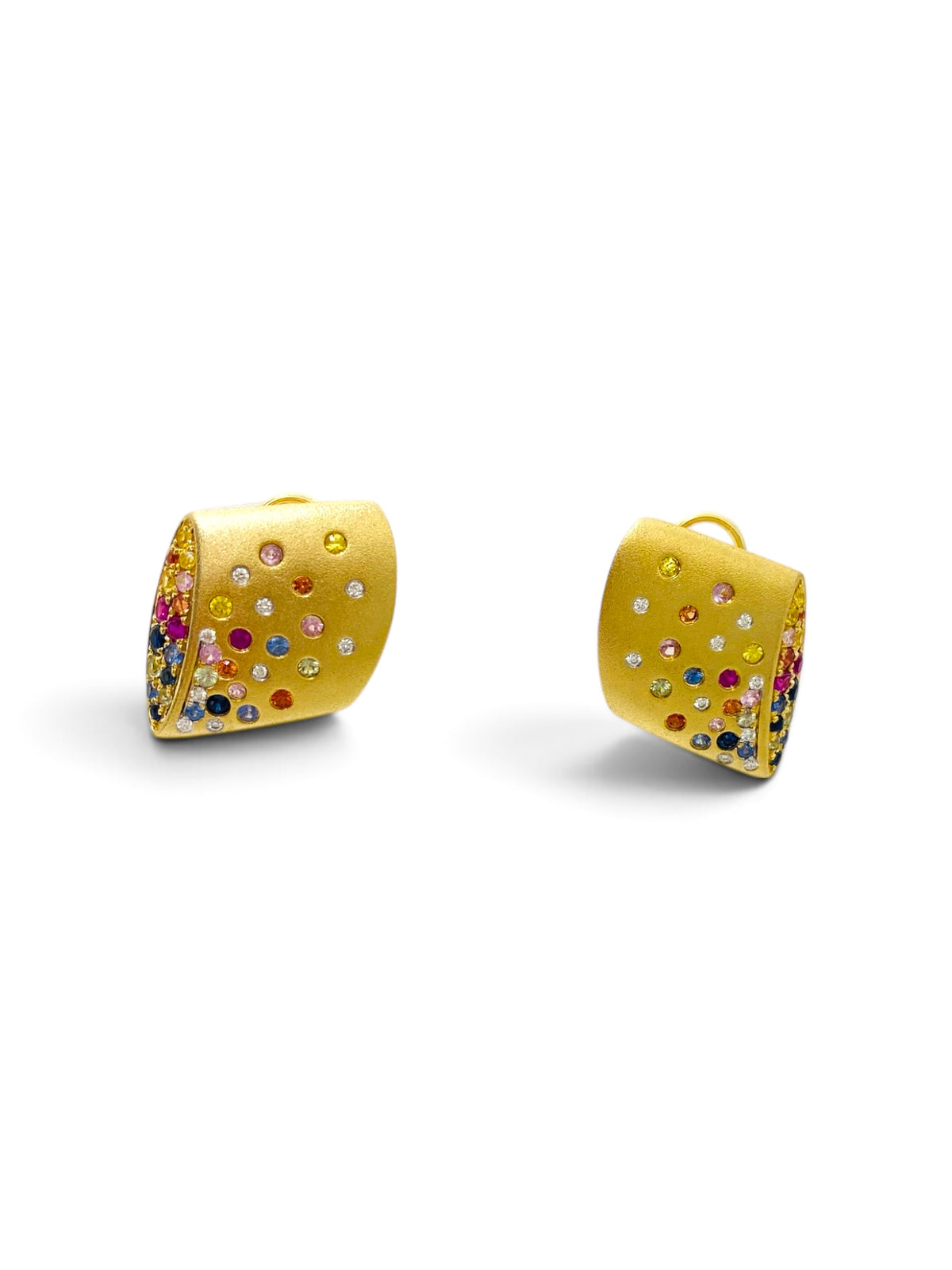 Multicolor Sapphire Confetti Cuff Earrings in 14K Yellow Gold