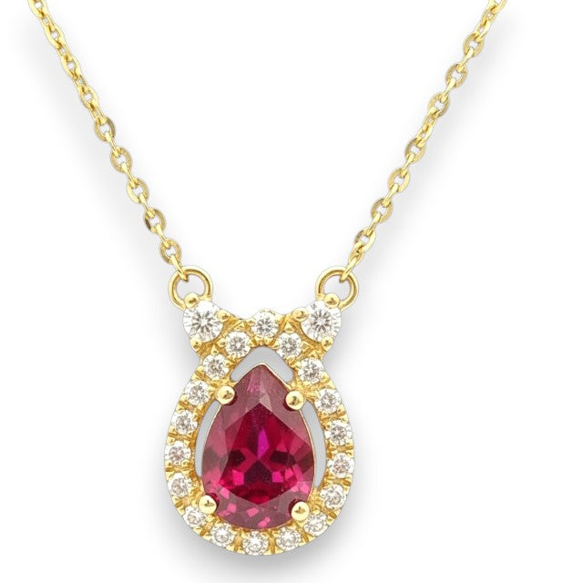 14K yellow gold diamond and ruby necklace.