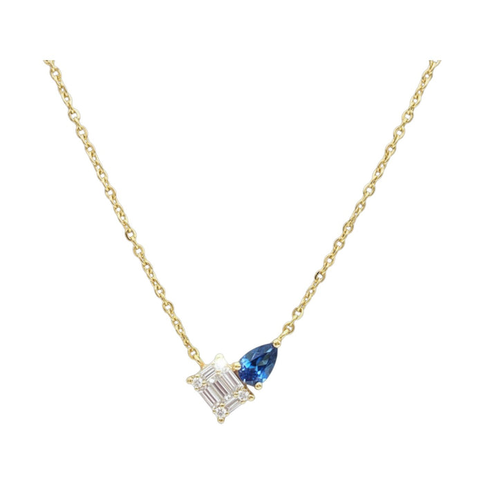 14K Yellow Gold Sapphire & Diamond Geometric Necklace