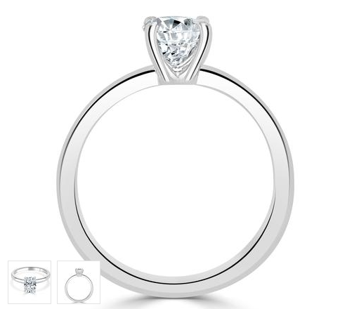 Side profile of a white gold oval diamond solitaire ring
