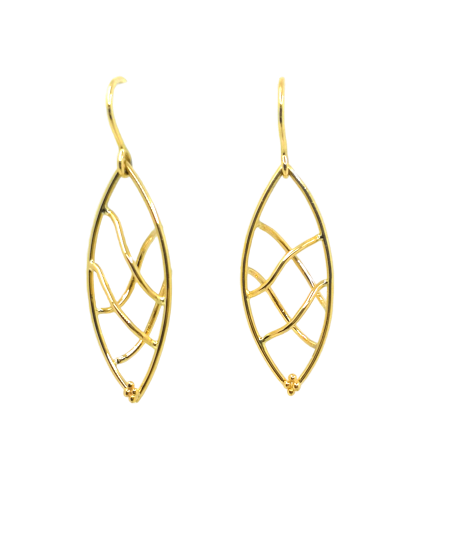 Yellow gold openwork marquise-shaped drop earrings