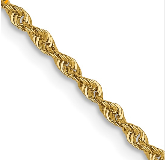 Close-up of a yellow gold diamond-cut rope chain