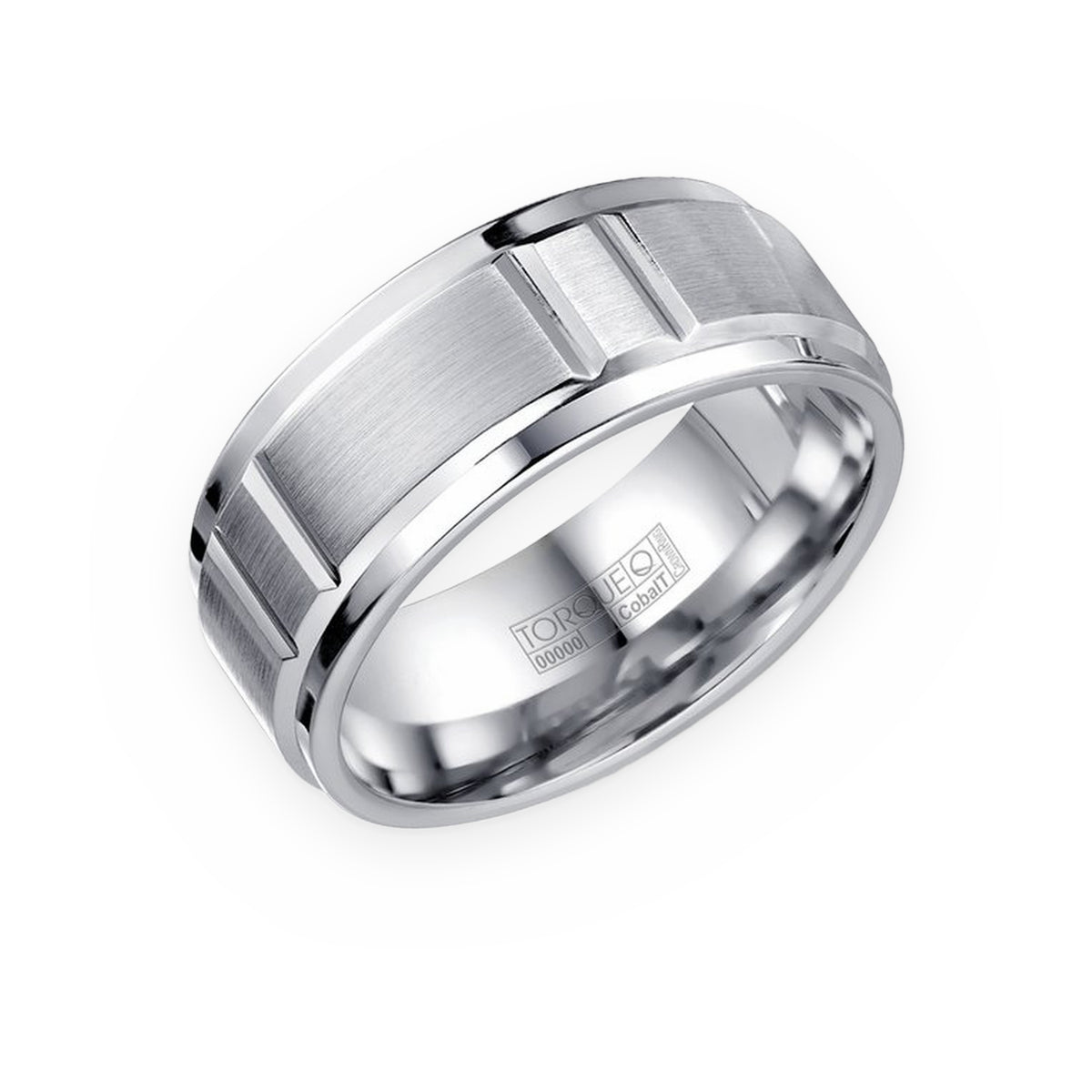 Torque cobalt men's band with brushed center panels and grooved edges