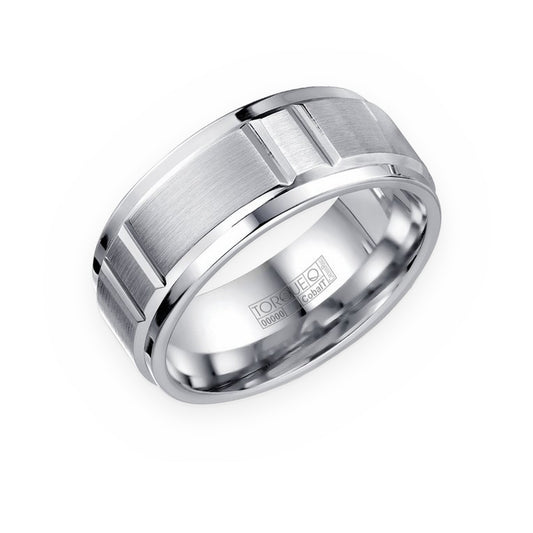 Torque cobalt men's band with brushed center panels and grooved edges