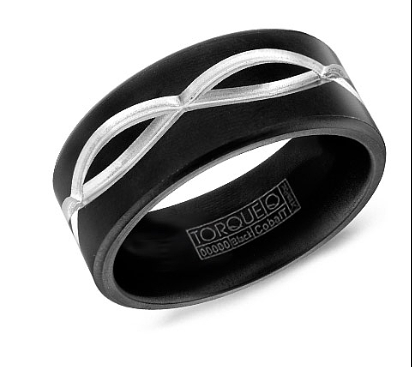 Torque black cobalt men's band with silver infinity inlay