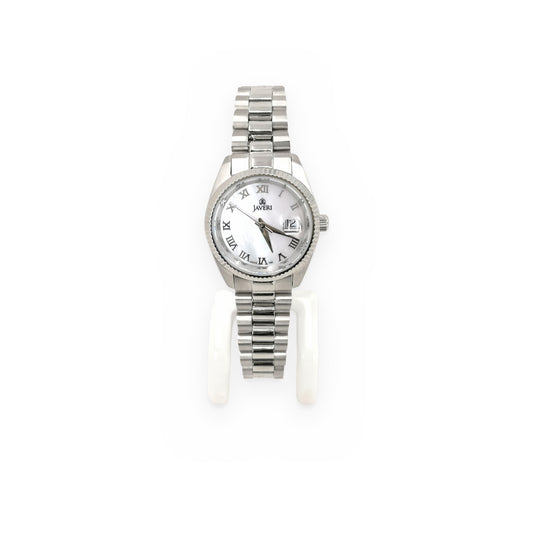 Javeri stainless steel watch with mother-of-pearl Roman numeral dial