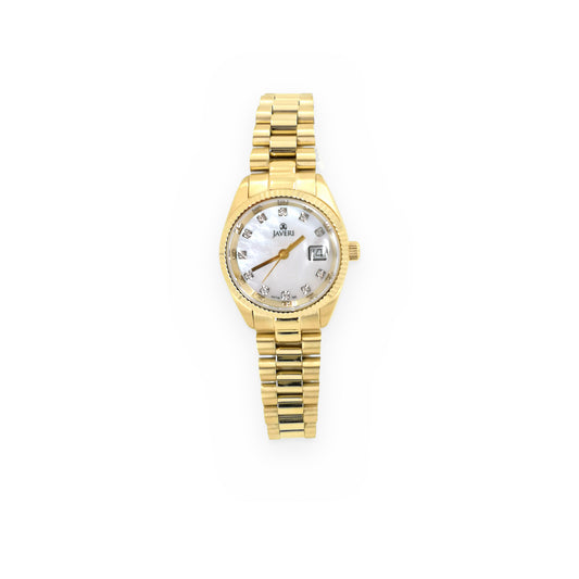 Javeri gold-tone watch with mother-of-pearl diamond-marker dial