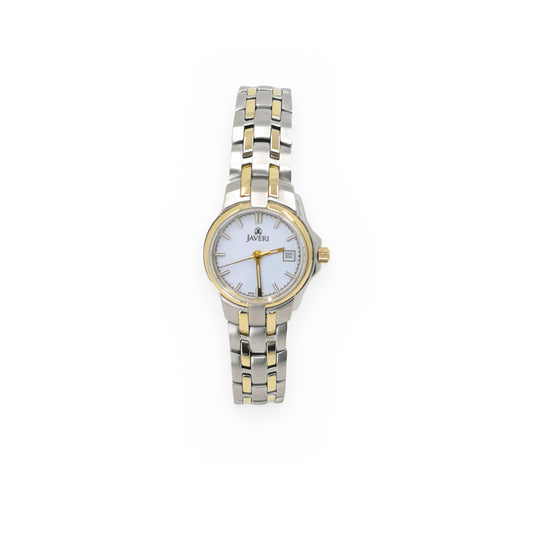 Javeri two-tone watch with white dial and smooth gold bezel