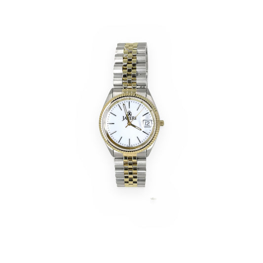 Javeri two-tone watch with white dial, gold fluted bezel and date window