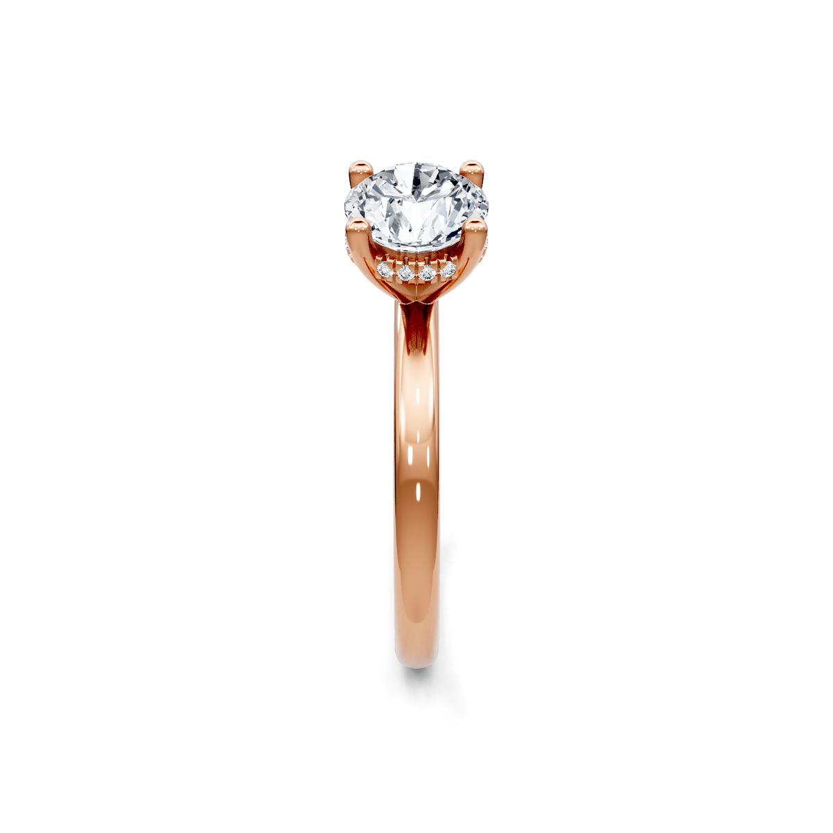 14K Rose Gold Solitaire Diamond Head Semi Mount for Round Center