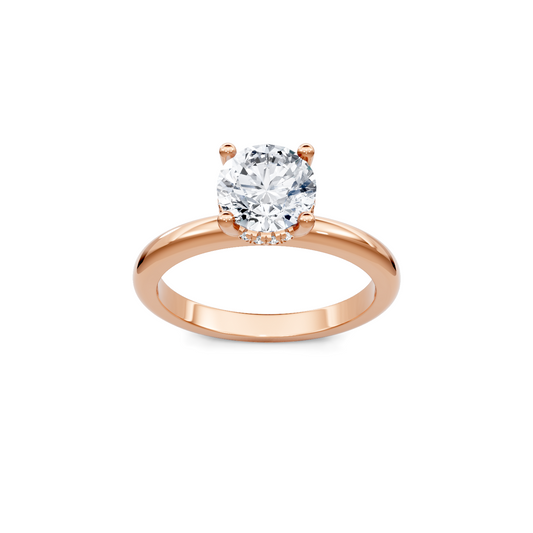 14K Rose Gold Solitaire Diamond Head Semi Mount for Round Center