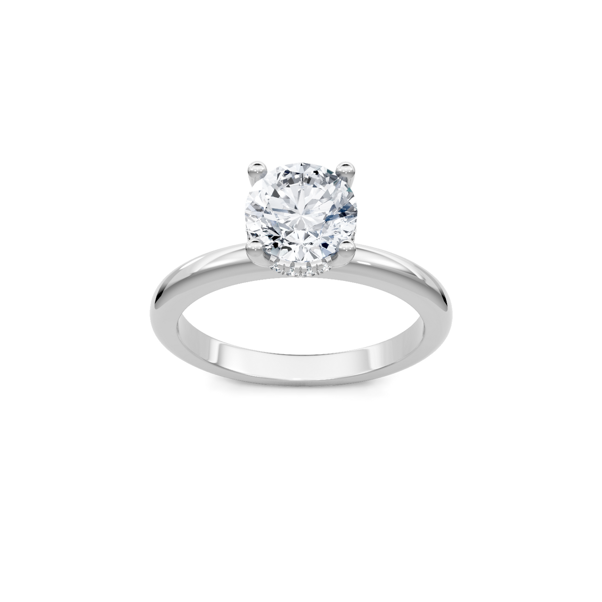 14K White Gold Solitaire Diamond Head Semi Mount for Round Center