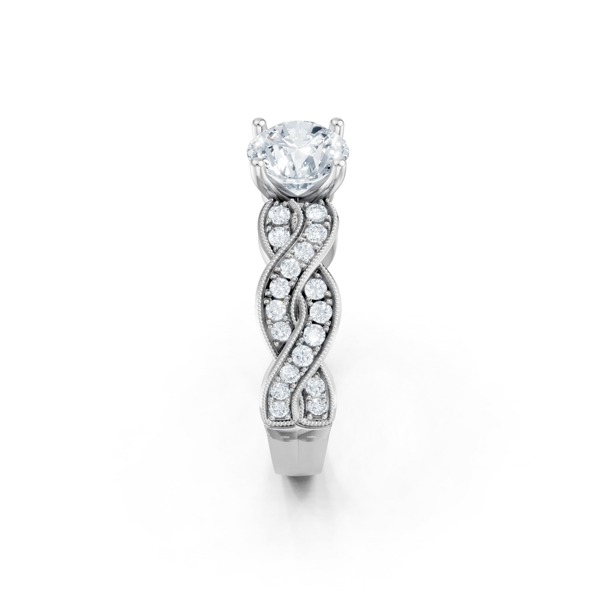 14K White Gold Round Diamond Braid Semi Mount Engagement Ring