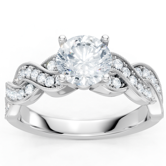 14K White Gold Round Diamond Braid Semi Mount Engagement Ring