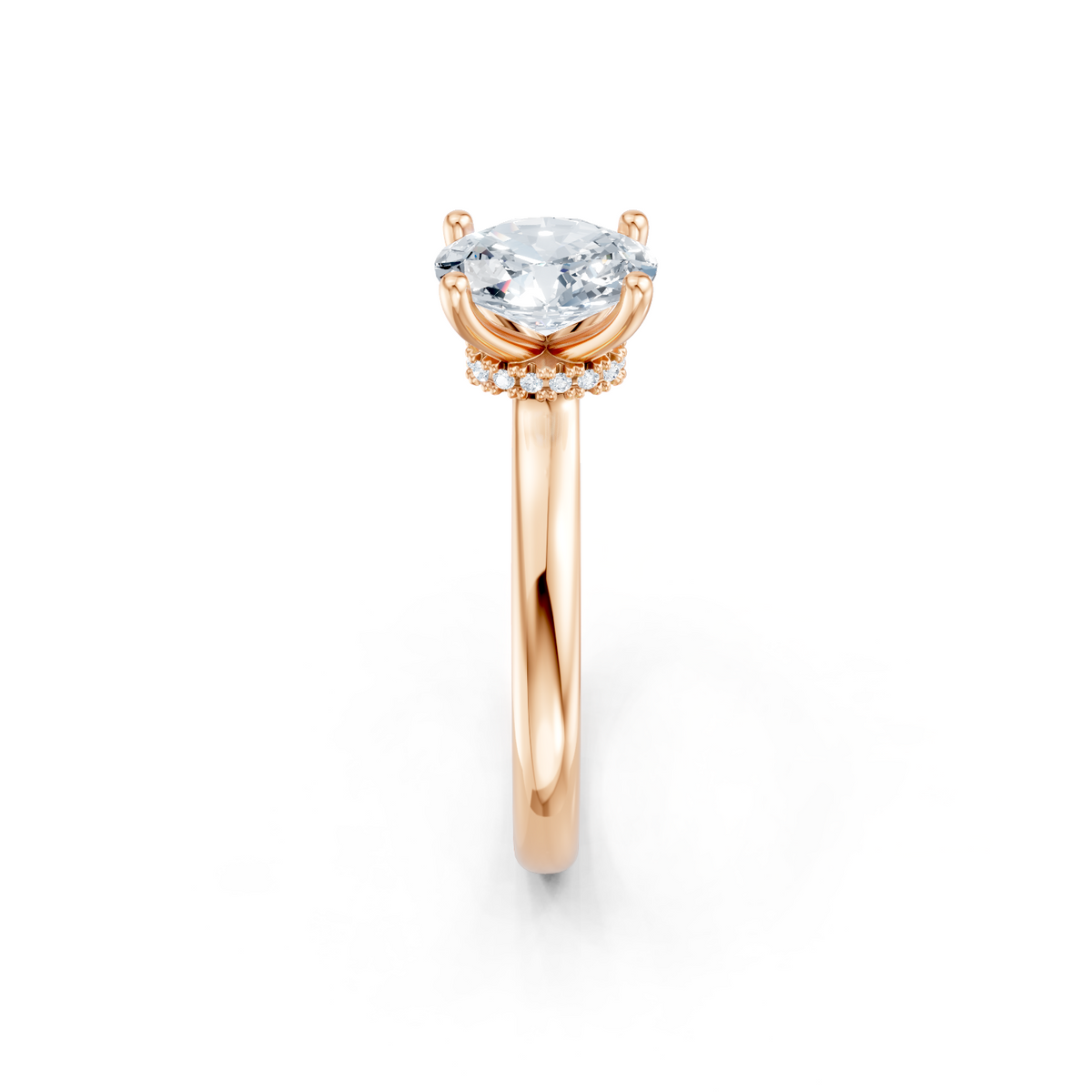 14K Rose Gold Solitaire Mounting with Diamonds for Oval Center
