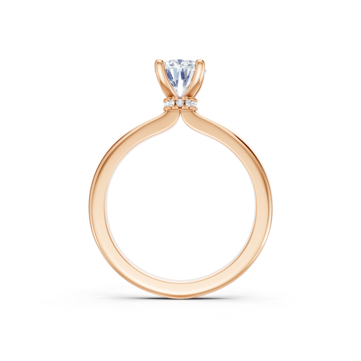 14K Rose Gold Solitaire Mounting with Diamonds for Oval Center
