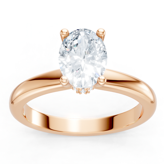 14K Rose Gold Solitaire Mounting with Diamonds for Oval Center