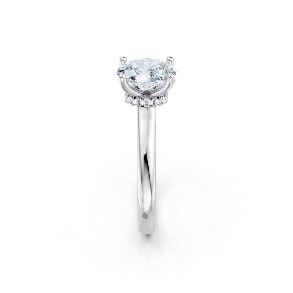 14K White Gold Solitaire Mounting with Diamonds for Oval Center