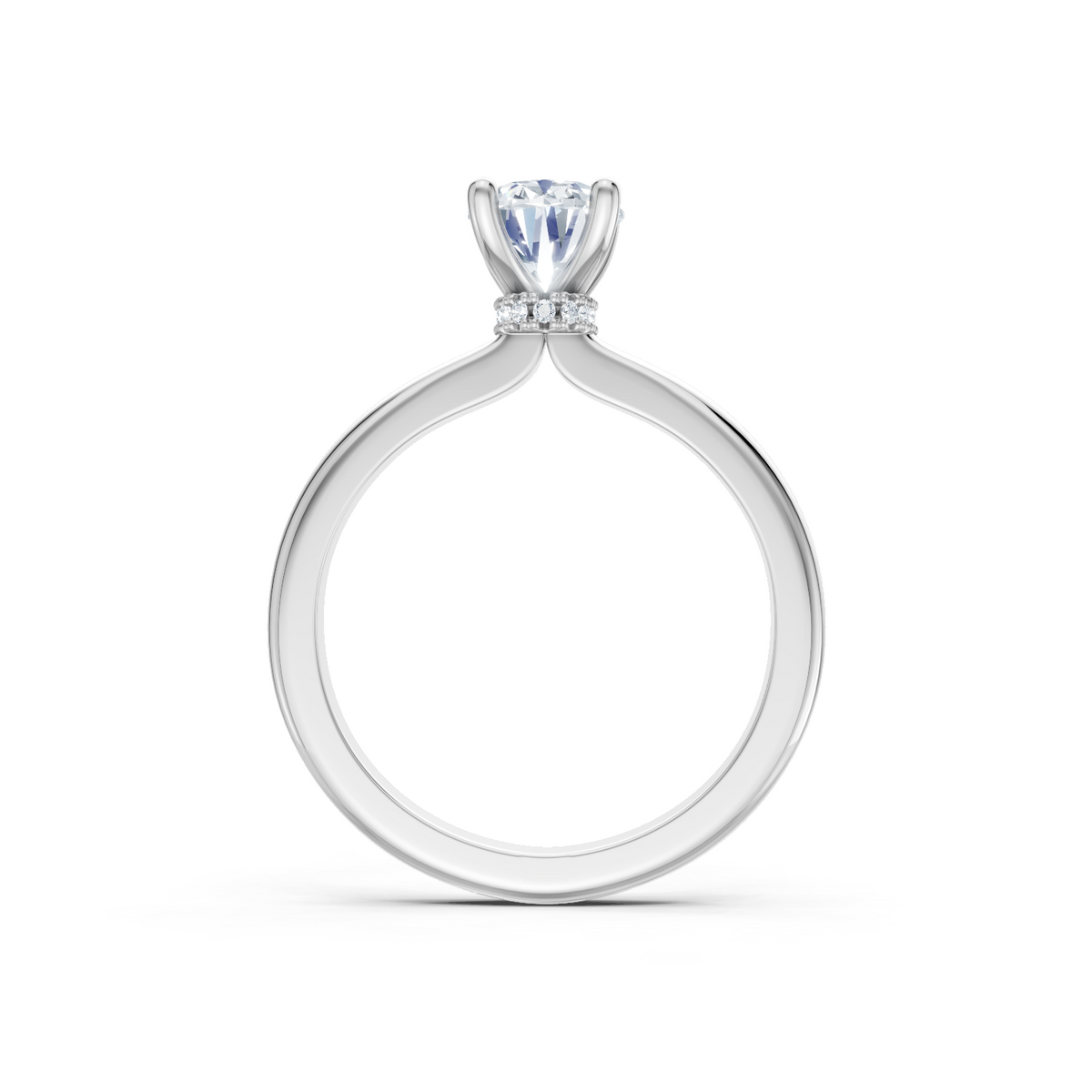 14K White Gold Solitaire Mounting with Diamonds for Oval Center