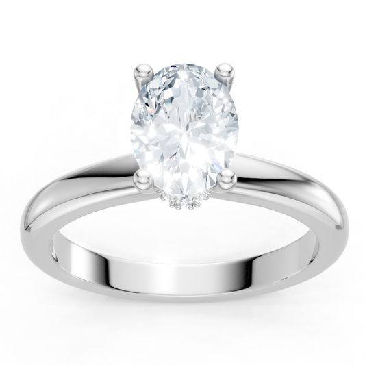 14K White Gold Solitaire Mounting with Diamonds for Oval Center