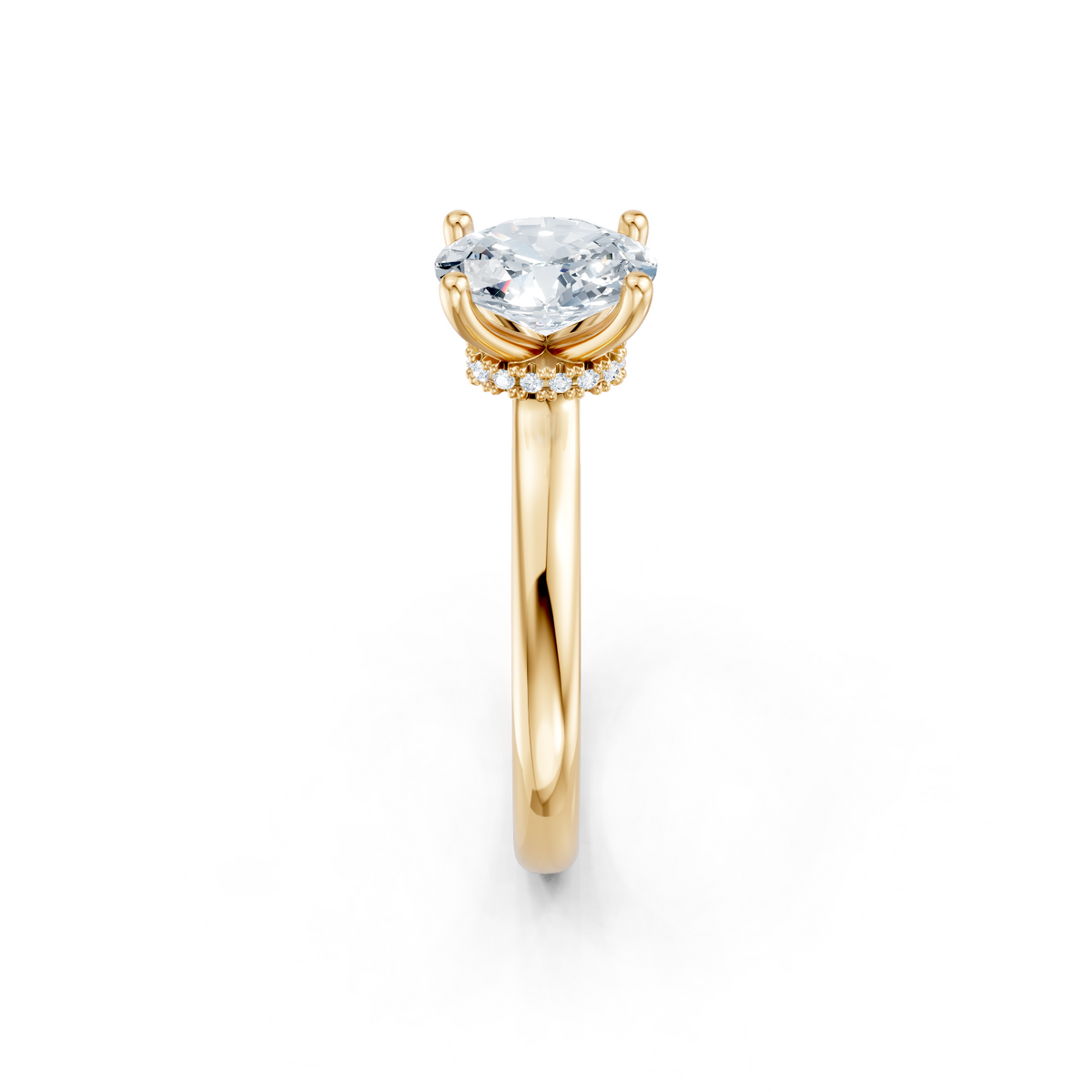 14K Yellow Gold Solitaire Mounting with Diamonds for Oval Center