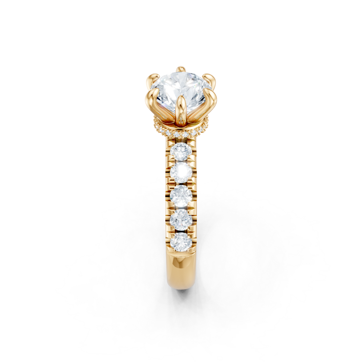 14K Yellow Gold Swan Semi Mount with Surprise Diamonds Engagement Ring